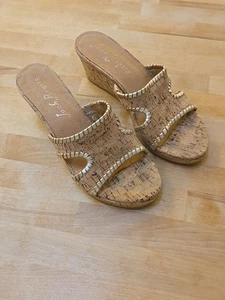 Jack Rogers Sloane mid wedge sandal Size 6.5 shoe cork whipstitch slip on Sandal - Picture 1 of 14