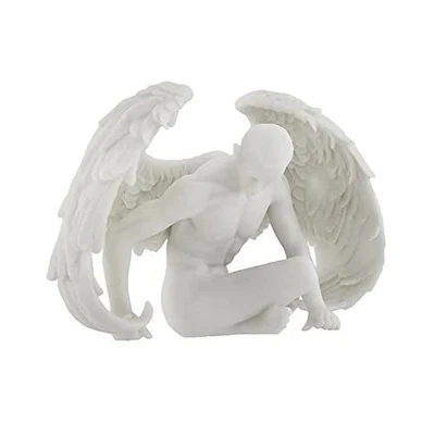 Estatua de resina con acabado de mármol blanco ángel afligido alado desnudo diseño veronés Foto 1 de 4