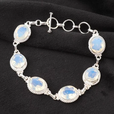 Milky Opal Gemstone Handmade 925 Sterling Silver Jewelry Bracelet Gift For Her - Image 1 of 3