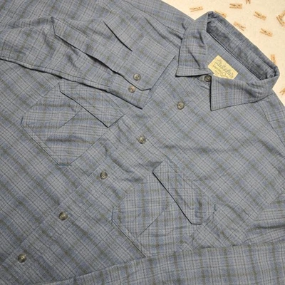 Cabelas Mens L Large Tall Blue Plaid Long Sleeve Flannel Shirt Button Up - Image 1 of 4