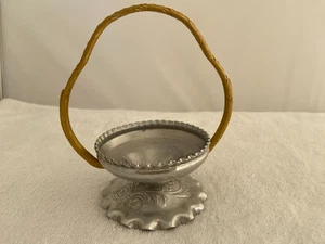 Vintage Small Pressed Aluminum Basket With Handle Floral Flowers Design - Picture 1 of 7