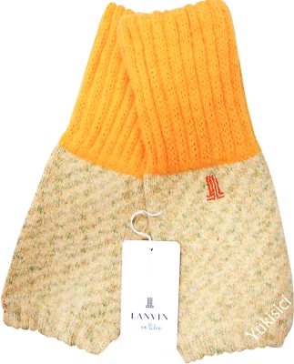 Calentadores de piernas Lanvin en Bleu JP de lana con logotipo a rayas amarillo talla única 9,8" nuevos con etiquetas Foto 1 de 3