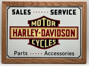 Eichenholz gerahmt 11" x 16" Harley-Davidson Verkaufs- und Serviceschild - Bild 1 von 4