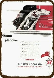 1947 DALMATIAN Dog Fire Truck TEXACO Vintage-Look DECORATIVE REPLICA METAL SIGN - Picture 1 of 1