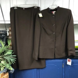 NWT JM Collection 2 pc suit Jacket & Skirt brown size 14 - Picture 1 of 9