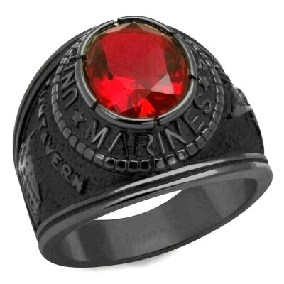 Black Stainless Steel USA USMC Marines Military United States Ring US Seller - Image 1 of 4