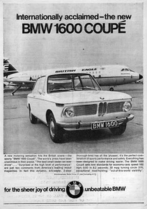 1967 BMW 1600 Coupe "British Eagle Airlines" Original Ad - Picture 1 of 1