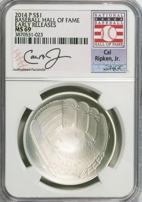 2014-P $1 Cal Ripken Jr. Baseball Hall of Fame NGC MS69  Early Releases - Image 1 of 2