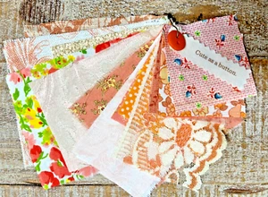 "Cute as a Button" bundle of vintage fabric scraps - Orange Collection - Picture 1 of 2