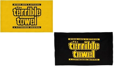 Paquete de 2 1 NEGRO 1 DORADO Pittsburgh Steelers Terrible Toalla Myron Cope's Oficial Foto 1 de 3