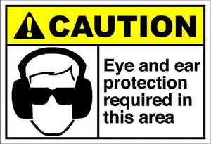 Augen- und Gehörschutz erforderlich in dieser Vorsicht OSHA / ANSI ETIKETT AUFKLEBER STICKER - Bild 1 von 1