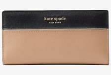 R Kate Spade Morgan Slim Bifold Wallet Beige Black Leather K7217 NWT $148 FS