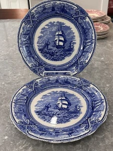 2 Mason’s 1870s “ American Marine “ English Blue Transferware 10-1/4” Plates - Picture 1 of 10