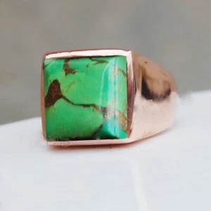 Solid 925 Sterling Silver Natural Green Turquoise Gemstone Wedding Men's Ring - Picture 1 of 9