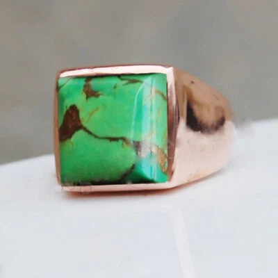 Solid 925 Sterling Silver Natural Green Turquoise Gemstone Wedding Men's Ring - Image 1 of 4