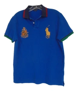 Ralph Lauren Polo Shirt Mens Crown Crest Big Pony Custom Slim Fit Size M Blue - Picture 1 of 7