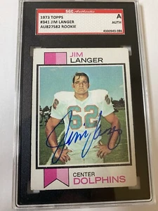 1973 Topps #341 Jim Langer Signed Rookie Card HOF 1972 17-0 Miami Dolphins SGC - Picture 1 of 2