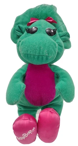 Vintage 1992 Barney Baby Bop Green Pink Stuffed Animal Plush 11" Cover