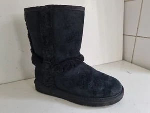 UGG AUSTRALIA CARTER UK 3 EU 36 WOMENS BLACK SUEDE LEATHER FUR FLAT ANKLE BOOTS - Picture 1 of 12