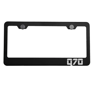 Matte Black License Plate Frame Silver Q70 Laser Etched Metal Screw Cap - Picture 1 of 8