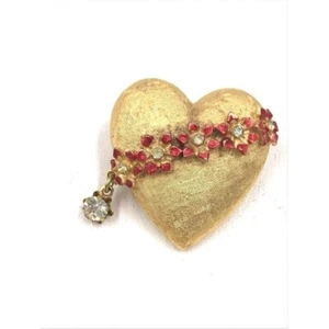 Vintage Mylu Brand Signed Heart Shape Brooch Gold Enamel Pin Jewelry - Picture 1 of 7