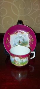 Vintage Porzellan Teetasse & Untertasse Hofszene rot Austria Petite Cottage Oma - Bild 1 von 4