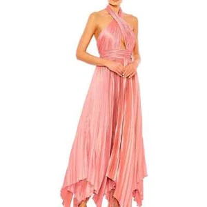 NWT Mac Duggal Pleated Satin Halterneck Gown 11302 - size 6 - Picture 1 of 9