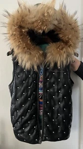 A L Wissam Leather With Fur Black Vest Size M - Picture 1 of 10