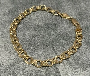 14K Gold Polished Double Link 7” Charm Bracelet 4.59g - Picture 1 of 7