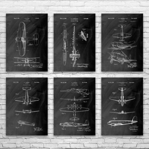 Airplane Patent Posters Set of 6 Flight Instructor Pilot Gift Airplane Blueprint