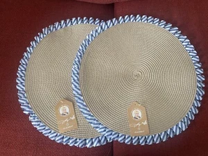 NWT Dolly Parton Blue Stripe Ruffle Round Placemats Set of 2 - Picture 1 of 5