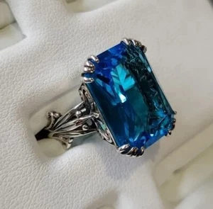 Women's Simulated Blue Topaz, Kaylee Jackson Designer .925 Sterling Ring Size 6 - Picture 1 of 7