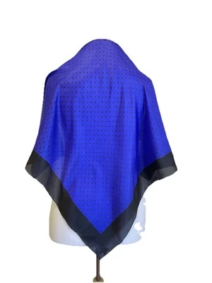 Vintage Blue Polka Dot Silk Scarf Hand Rolled Hem Elegant Accessory Square #A12 - Image 1 of 4