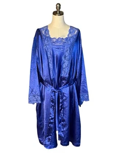Amoureuse Übergröße Satin langes Peignoir Set Nachthemd Morgenmantel royalblau 26/28 2X - Bild 1 von 7