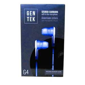 Gentek Stereo Earbuds, G4, In-line Microphone, Blue - Picture 1 of 2