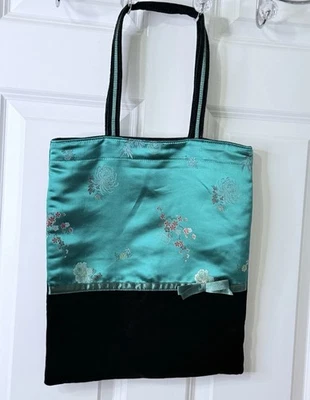 Vintage Y2K Tote Bag Old Navy Asian Print and Velveteen Velvet Like Travel - Image 1 of 4