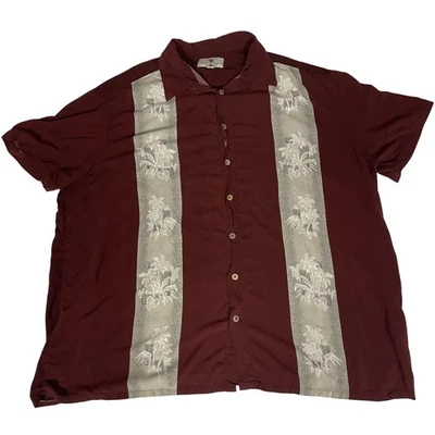 Camisa Island Shores Para Hombres 3XL Borgoña Panel Palmera Aloha Campamento Hawaiano Foto 1 de 4