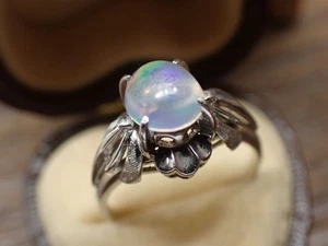 Vintage 14K White gold Water Opal US 5/UK J Floral Setting Retro Design from JPN - Picture 1 of 12