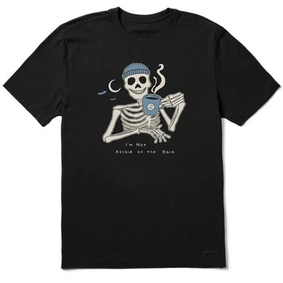 La vida es buena. Camiseta trituradora de manga corta Not Afraid Skeleton para hombre, negra descolorida Foto 1 de 2