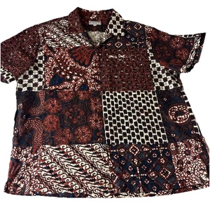 Wallace Barnes Shirt Mens L Batik Patchwork Short Sleeve Camp Button up J Crew - Picture 1 of 14