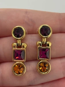 Monet Gold Tone Multicolor Rhinestone Pierced Earrings - Picture 1 of 18