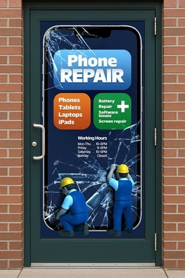 Custom Window Decal for Cell Phone Repair Businesses - Perforated One Way Vision - Image 1 of 4