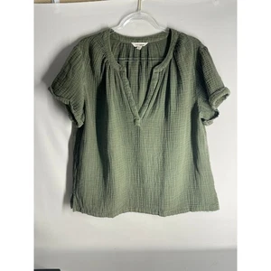 Lucky Brand hauchdünnes Pop-Over-Top Baumwolle olivgrün lockere Passform Kurzarm Medium - Bild 1 von 5