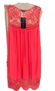 WOMEN SLEEVELESS TUNIC TOP CROCHET LACE NECK RED CASUAL SIZE S SUMMER SALE - Picture 1 of 3