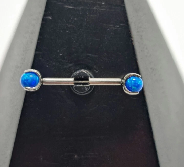  Barra de pezón de titanio con ópalos azules ajuste sin rosca 12, 14, 16, 18 mm Foto 1 de 1