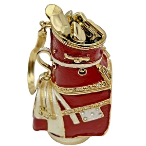 Things Remembered Red Enameled Golf Bag with Golf Clubs and Chain - Picture 1 of 9