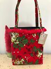 Bright Red Holly Berry Baubles Vintage Christmas Tablecloth Tote Bag Fringe NEW