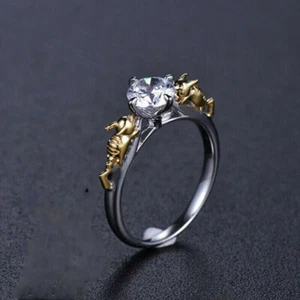 2Ct Round Solitaire Diamond Pikachu Pokemon Promise Ring 14K White Gold Finish - Picture 1 of 7