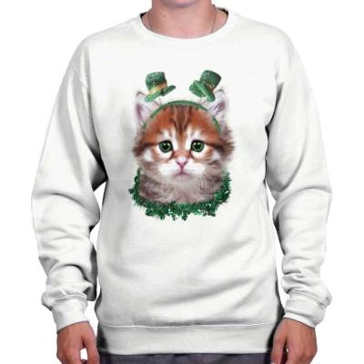 Cat Lover Cute Kitten Irish St Patrick's Day Womens Crewneck Sweatshirt Pullover - Image 1 of 4