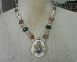Leopard Skin Jasper Turtle Cruelty Free Antler Hemp Necklace Jewelry Adjustable - Picture 1 of 7